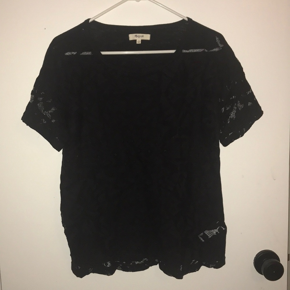 Madewell Lace-front Semi-sheer T-shirt  (sz L)